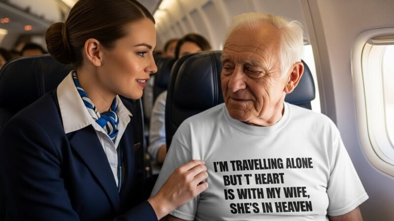 Read more about the article Flight Attendant Notices Elderly Man Traveling Alone – When She Reads His Shirt She Bursts Into Tears